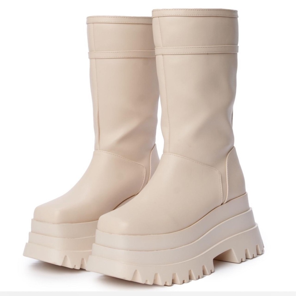 Cream Platform Boots